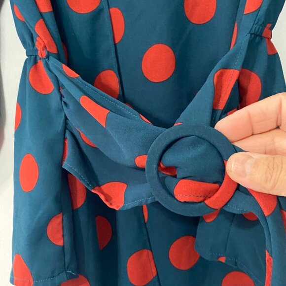 Milk & Honey Women's Blouse Belted Polka Dots Multicolor Large Classic Elegance - Picture 5 of 8